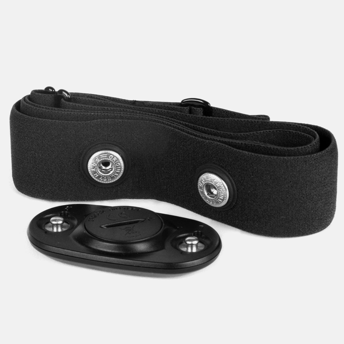STATSports heart rate monitor strap and detachable sensor showing the connection points