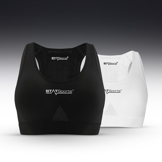 Black and white STATSports Women's Performance Sports Bras shown together