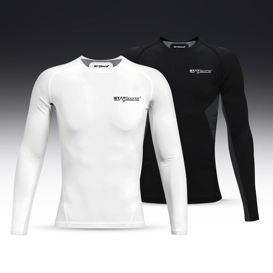 Black and white STATSports long sleeve baselayers shown together